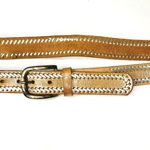 Vintage Nine West 100% Leather Silver Wash Laced Detail Belt